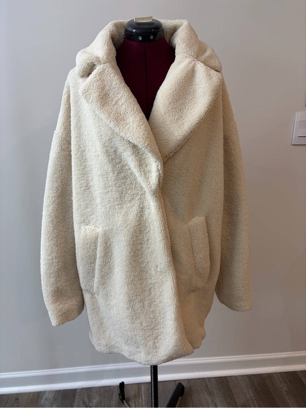H&M Cream Teddy Jacket with Shawl Collar